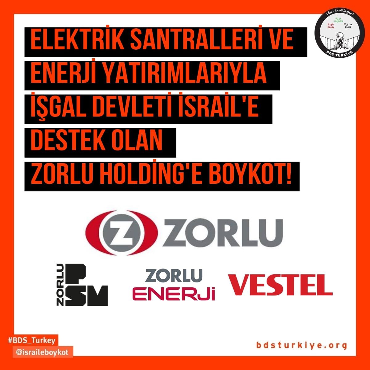 BDS'DEN ZORLU HOLDİNG'İN ÜRÜNLERİNE BOYKOT ÇAĞRISI